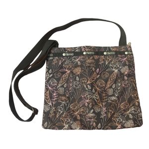 Lesportsac Crossbody Purse Black with Floral Design